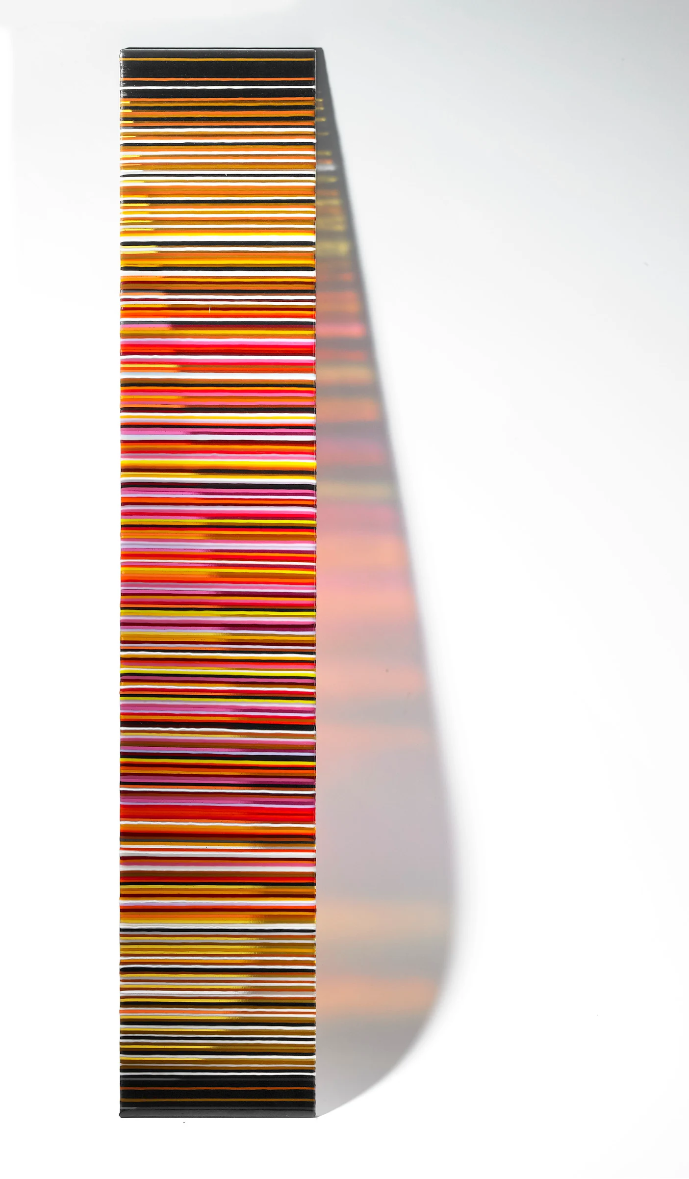Narrow panel with predominantly pink horizontal stripes against white