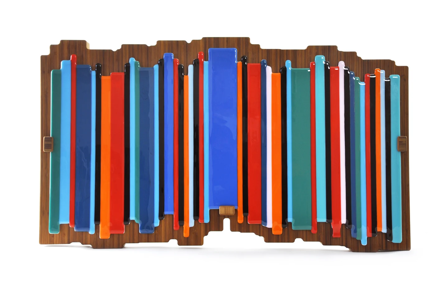 Horizontal composition of vertical blue, turquoise, red and orange bars