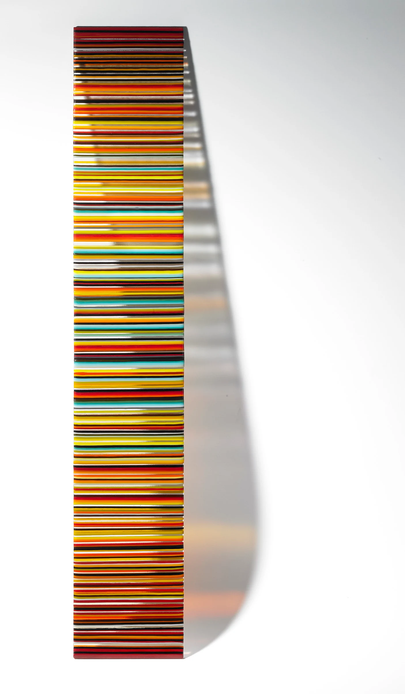 Narrow panel with predominantly orange horizontal stripes against white